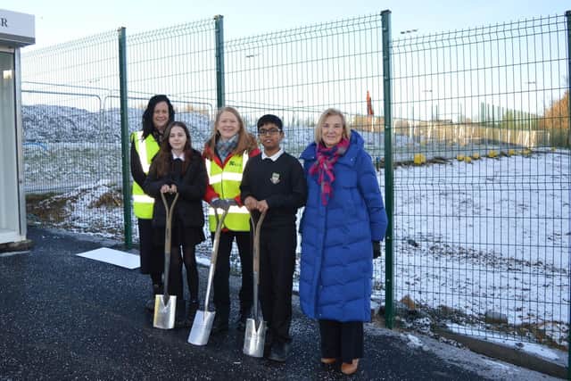Currie High pupils Emma Banks and Sanjay Kumar join, from left, headteacher Jenny Hutchison, Education Secretary Shirley-Anne Somerville and Education Convener Councillor Joan Griffiths at the ground-breaking event for the new school construction programme