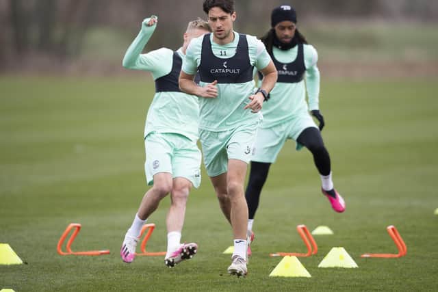 Hibs midfielder Joe Newell back in training after recovering from injury. Picture: SNS