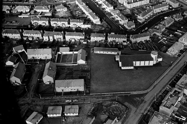 This aerial photo of the Longstone area including the local church was taken in May, 1964.