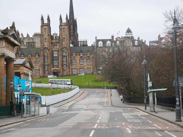 The deserted street leading to The Mound.