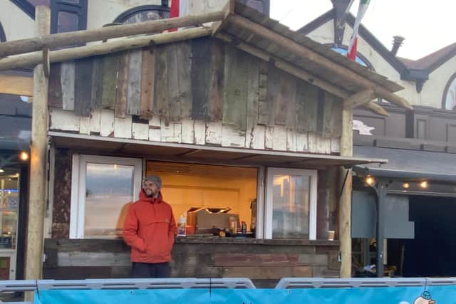Ewen Hutchison outside the Shrimpwreck Seafood Hut, before the break-in.