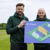 Hibs captain David Marshall, coach David Gray and midfielder Chris Cadden help launch the 24-Hour Football Challenge. Picture: SNS