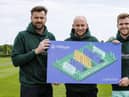 Hibs captain David Marshall, coach David Gray and midfielder Chris Cadden help launch the 24-Hour Football Challenge. Picture: SNS
