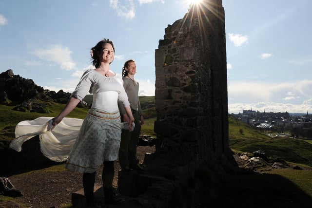 Beltane Festival May Queen Erin Chadwick and Green man Tom Hutchinson at St Anthony's chapel, Holyrood Park, in 2012.