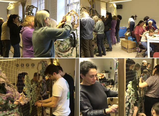 People of all ages and nationalities come together to make the nets from donated fabrics