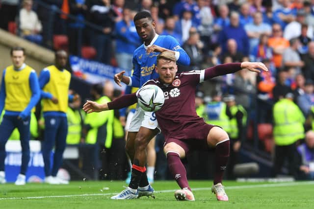 Stephen Kingsley going up against Rangers winger Amad Diallo in the 2022 Scottish Cup final with Rangers, which the Glasgow side won 2-0 after extra-time. Picture: SNS