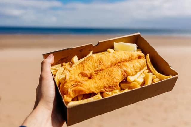 Free fish and chips are on offer.