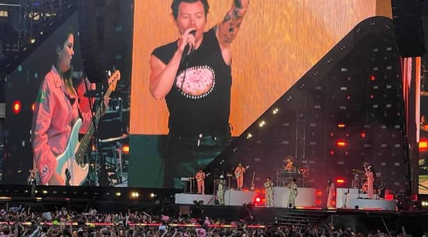 Harry Styles performs Love on Tour concert in front of thousands at Edinburgh's Murrayfield Stadium.