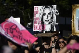 Supporters of the FreeBritney movement rally in support of musician Britney Spears for a conservatorship court hearing