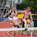 Sarah Tait (left) on her way to a winning debut for Scotland at the Loughborough International (pic; John Patton)