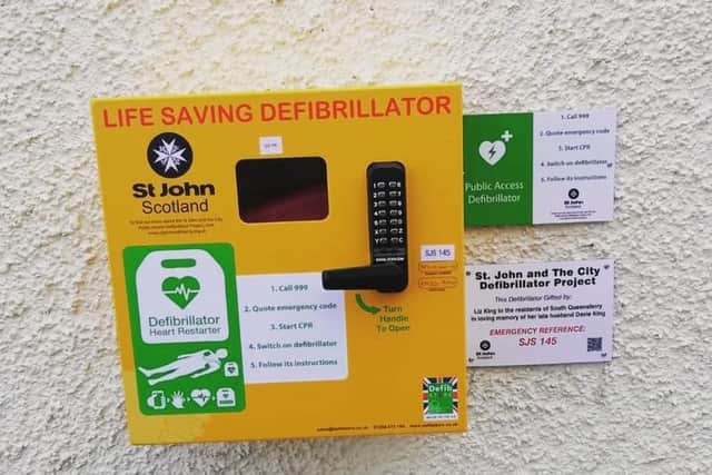 The defibrillator has been installed on the West facing wall of Neilson’s Solicitors and Estate Agents in the high street area of South Queensferry.