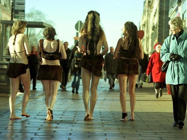 The People Against Fur Trade group took to the east end of Princes Street for a protest march on 18 January 2000.