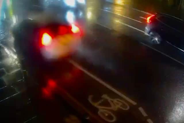 CCTV captured the moment a speeding car ploughed into a series of cycle path bollards. Photo: Napier Interiors