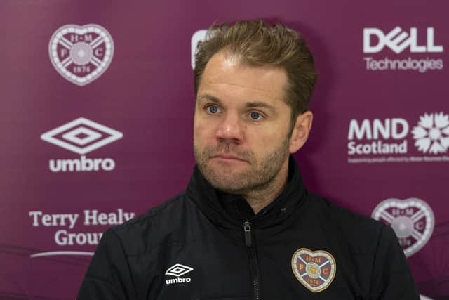 Hearts boss Robbie Neilson talks to the media ahead of Saturday's game with Rangers at Tynecastle. Picture: SNS