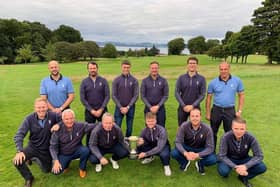 Team captain Gordon Milligan, front row third left, and his players celebrate winning the Edinburgh Summer League at Bruntsfield Links. Picture: Duddingston Golf Club