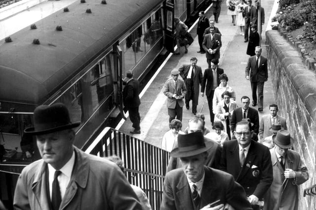 Passengers leaving the busy platform at Morningside Station, Edinburgh in 1961.
