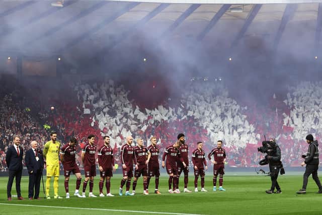 Hearts line up ahead of the Scottish Cup final.