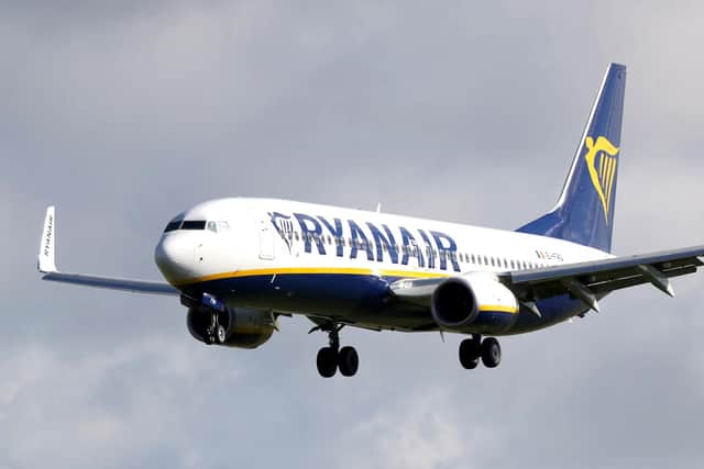 A Ryanair plane comes into land. The budget airline group has has confirmed its plan to ramp up flights to 40% of its normal schedule from 1 July. Picture: Niall Carson/PA Wire
