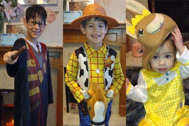 Jeylan, Isaac and Elliana as Harry Potter, Woody and Cottontail