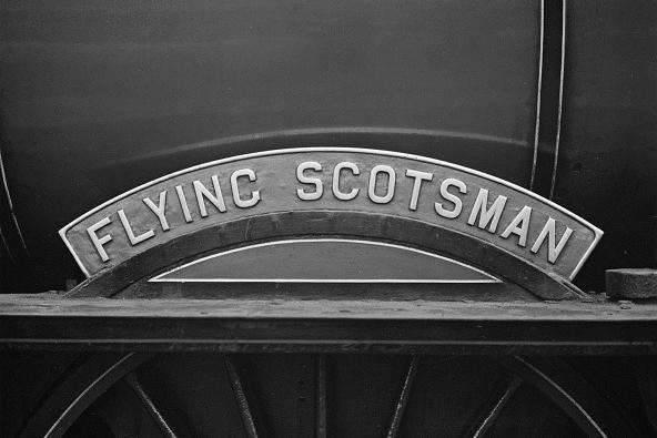 The sign over the wheel of the LNER Class A3 4472 train 'Flying Scotsman', UK, April 1968.