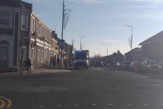 Ambulance on the scene at East Main Street in Armadale, West Lothian (Photo: Lisa Ferguson).