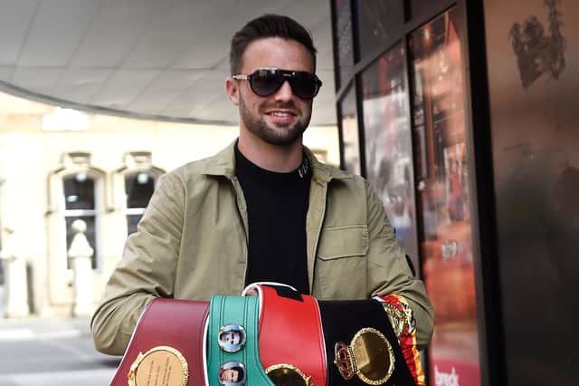 Scottish undisputed Super-Lightweight World Champion Josh Taylor, in Glasgow, with all four belts following his historical win over Jose Ramirez in Las Vegas on May 25. Picture: John Devlin