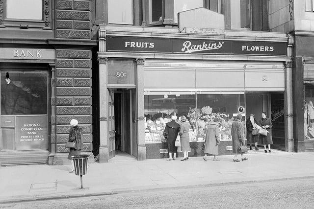 Rankins' Flowers and Fruit had a fine reputation for offering the very best service and produce in the city. Ahead of its time, the independent firm was one of the first greengrocers in Edinburgh to sell exotic fruit and vegetables, such as avocados and kiwis.