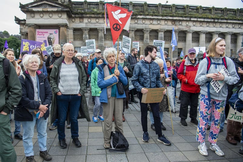 Climate change protesters listen to speeches from speakers at the Mound in Edinburgh on Saturday, September 16.