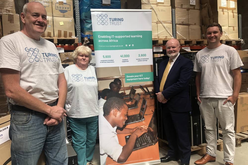 Photo L-R:  Neil Gilchrist, Audrey Johnston, Colin Beattie MSP and Founder James Turing