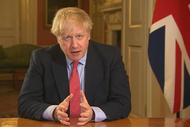 Boris Johnson addressing the nation from 10 Downing Street, as he placed the UK in lockdown during the Covid pandemic