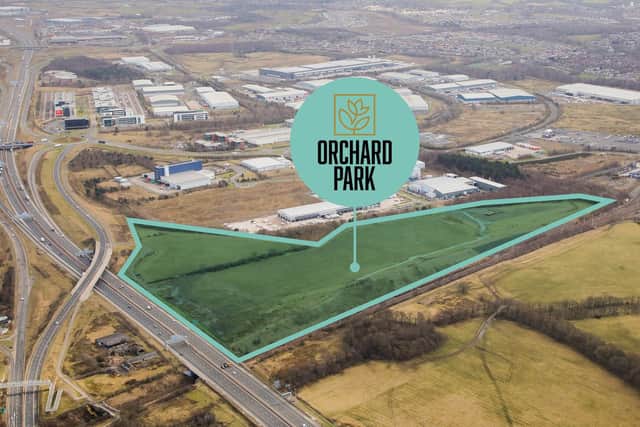 An aerial view showing where the new Orchard Park development will be located at Eurocentral in North Lanarkshire.