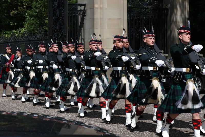 Members of the armed forces at the Palace of Holyroodhouse ahead of the service at St Giles' Cathedral.
