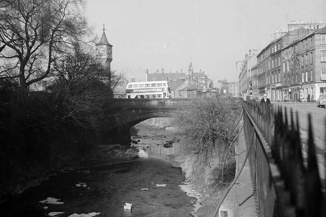 A view of a bridge over the Water of Leith back in 1963