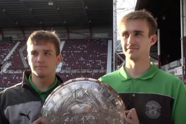 Neil Martyniuk (right), alongside Edinburgh City full-back Callum Crane, after helping Hibs to win the East of Scotland Shield at Tynecastle. Picture: Contributed