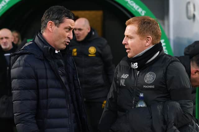 Hibs boss Jack Ross (L) and former Celtic manager Neil Lennon. Photo by Craig Foy / SNS Group