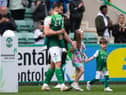 Darren McGregor with his children as he leads out Hibs as captain in the last game of the 2021/22 cinch Premiership. Picture: SNS