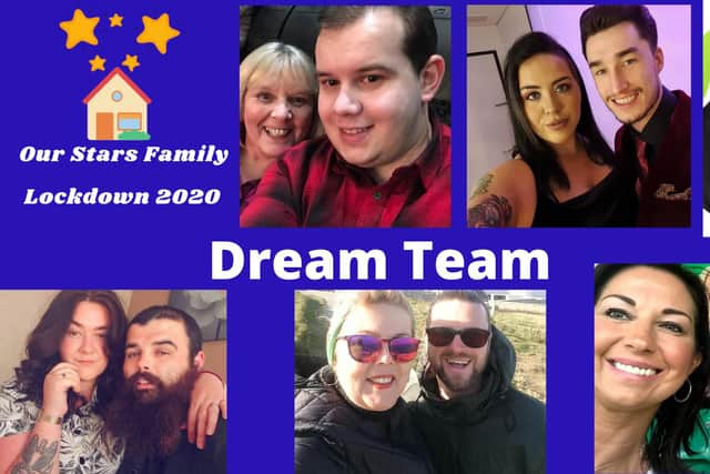 Our Stars Family admin team - From next to logo going clockwise - Grant & Anne Stanley, Stephanie and Mark Gibson, Kadie Jo Green, Juliana Mary Rose and son Patrick, Maureen & Kevin Clegg and Zoey Whittaker and Conall Patterson.