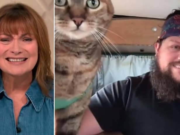 Lorraine Kelly's live interview with East Lothian man Dean Nicholson was interrupted by his cat Nala. Credit ITV Lorraine