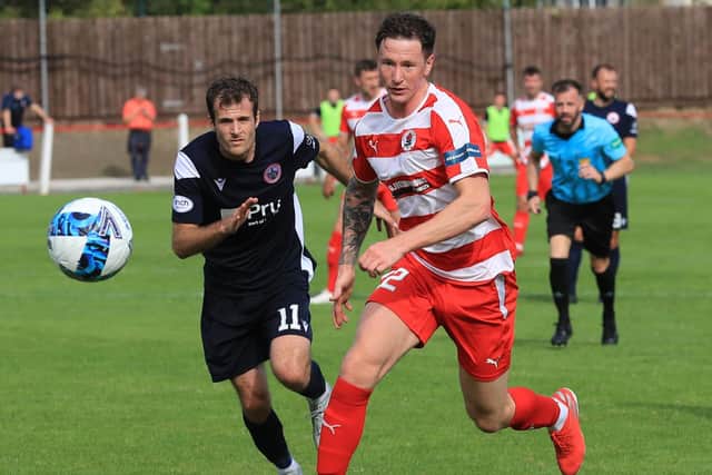 Bonnyrigg Rose midfielder Callum Connolly is first to the ball for against Stirling. Picture: Joe Gilhooley LRPS