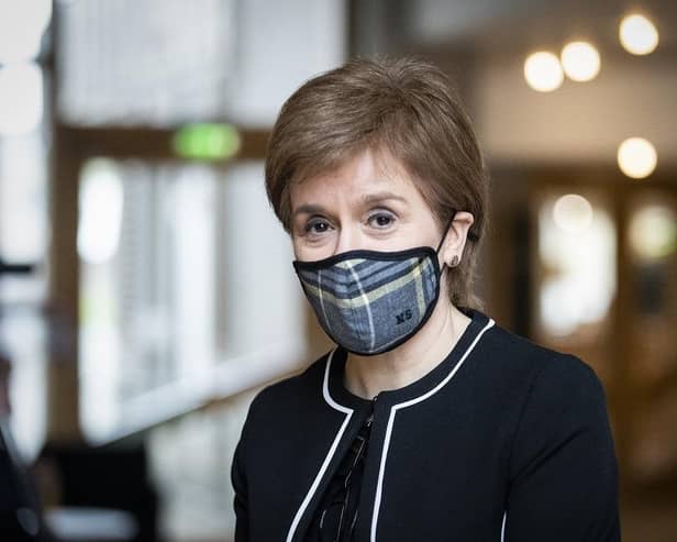 First Minister of Scotland, Nicola Sturgeon, arrives ahead of a Covid briefing at the Scottish Parliament in Holyrood, in 2021