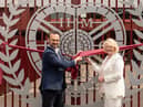 Foundation of Hearts chairman Gerry Mallon and Hearts chairwoman Ann Budge unveil a specially designed gate at Tynecastle marking the club's 150-year history. Picture: Heart of Midlothian Football Club