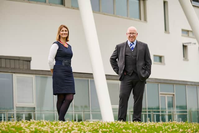 QMU principal Sir Paul Grice (right) says Ms Currie will be an 'exceptional' role model for students, graduates and staff. Picture: Malcolm Cochrane Photography