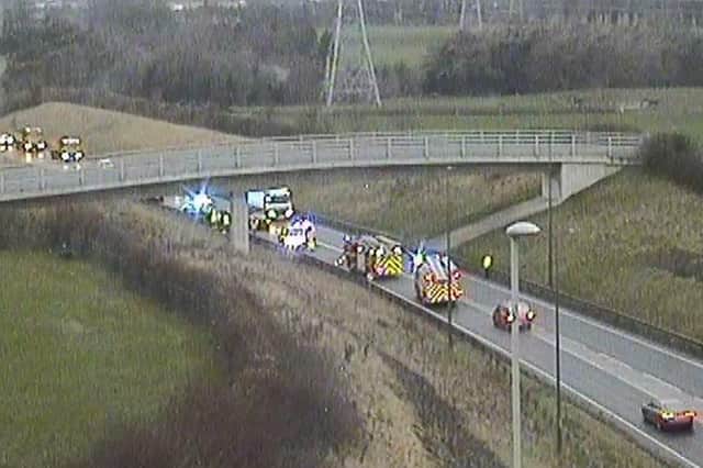 Emergency services rushed to the scene on the A68 this morning. Photo by Traffic Scotland.