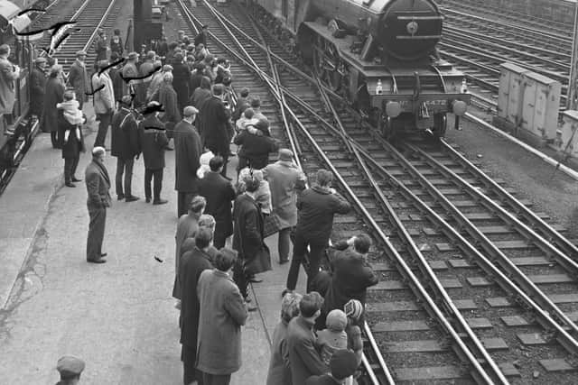 The Flying Scotsman steam engine arrives at Waverley station in April 1966. Picture: Alan Ledgerwood.