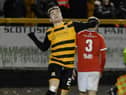 Alloa's Euan Henderson celebrates one of his three goals against Bonnyrigg Rose. Picture: David Glencross