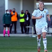 Lisa Robertson, from Dalkeith, made her debut for the national team in the 10-0 win over Cyprus. Picture courtesy of the SFA