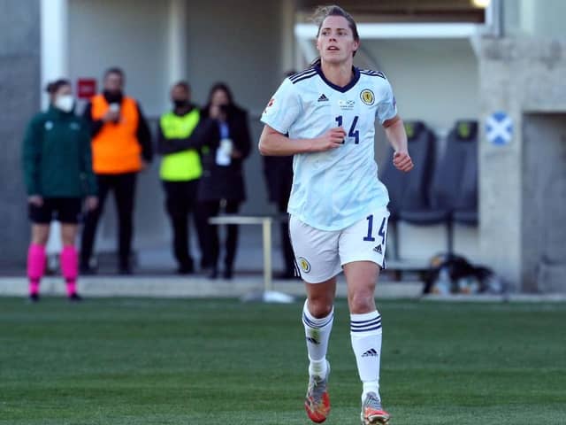 Lisa Robertson, from Dalkeith, made her debut for the national team in the 10-0 win over Cyprus. Picture courtesy of the SFA