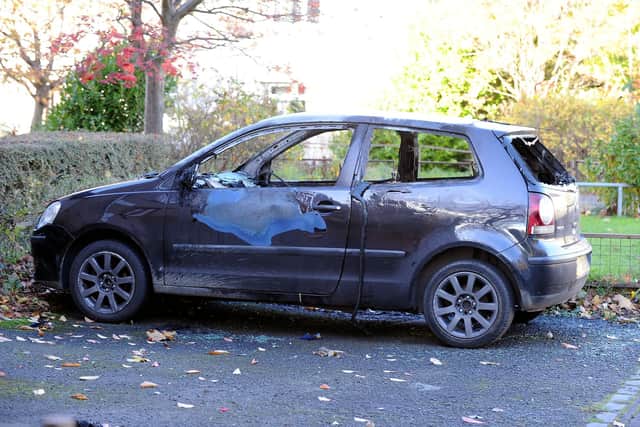 A burnt out car in the West Pilton area in November 2017, when windows were smashed at local flats by teenagers running riot with fireworks.