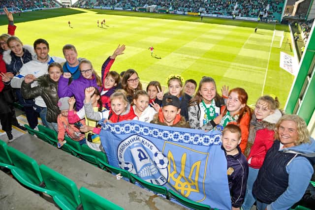 A group of orphans from the Dnipro orphanage visit Easter Road for a game in 2016