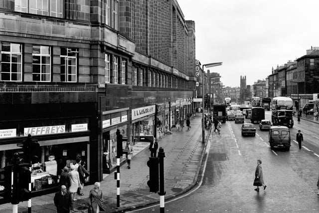 A view down Edinburgh's Lothian Road  showing Jeffreys and Woolworths, in June 1970.
